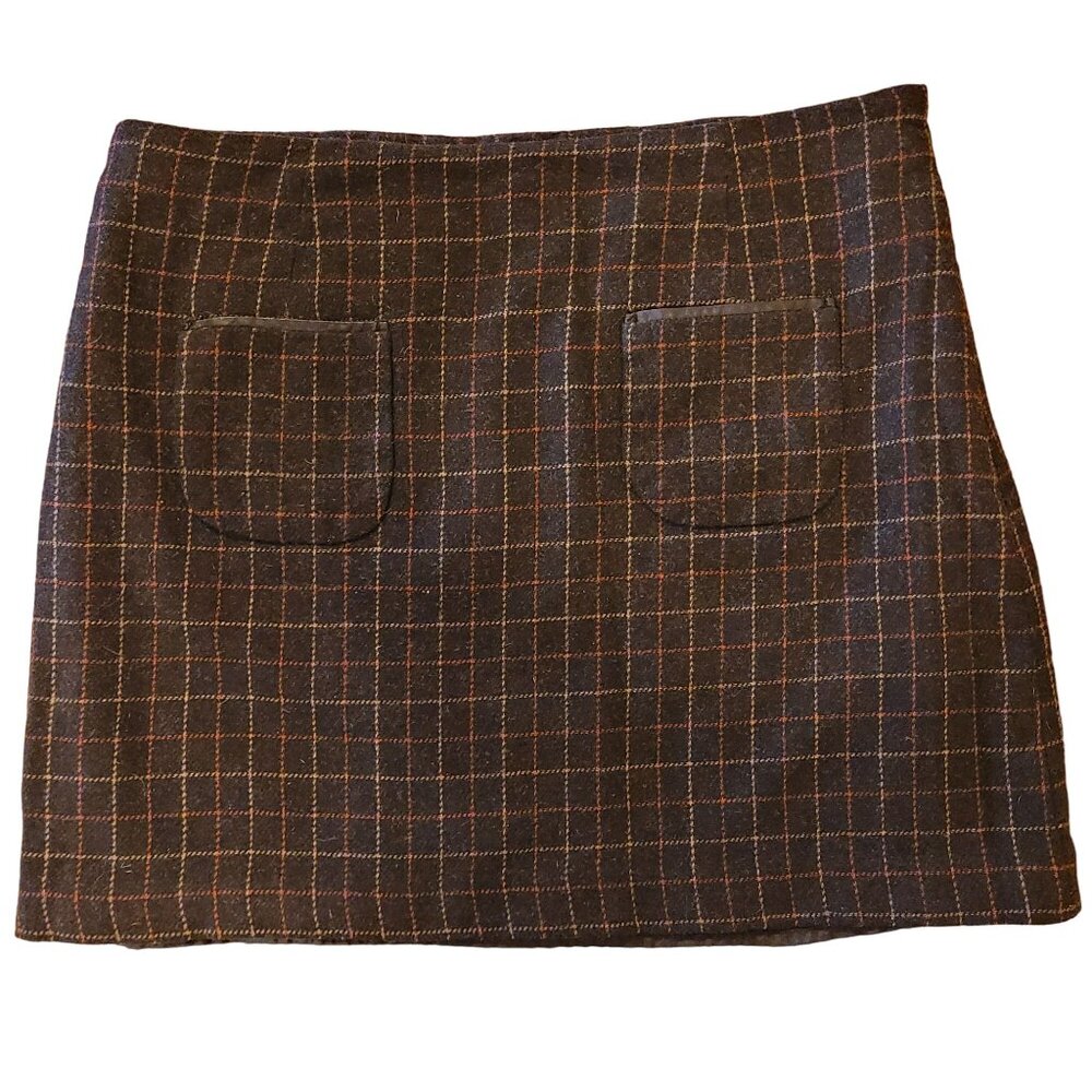 Forever 21 Womens Large Plaid Flannel Mini Skirt Side Zip Pockets Lined Blk/Brwn